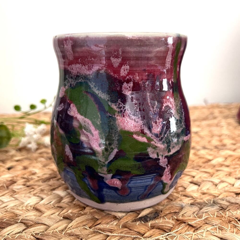Paul Corbin Studio Potter Mug Thumb Rest Handle Colorful Abstract Drip Glaze - Picture 3 of 9